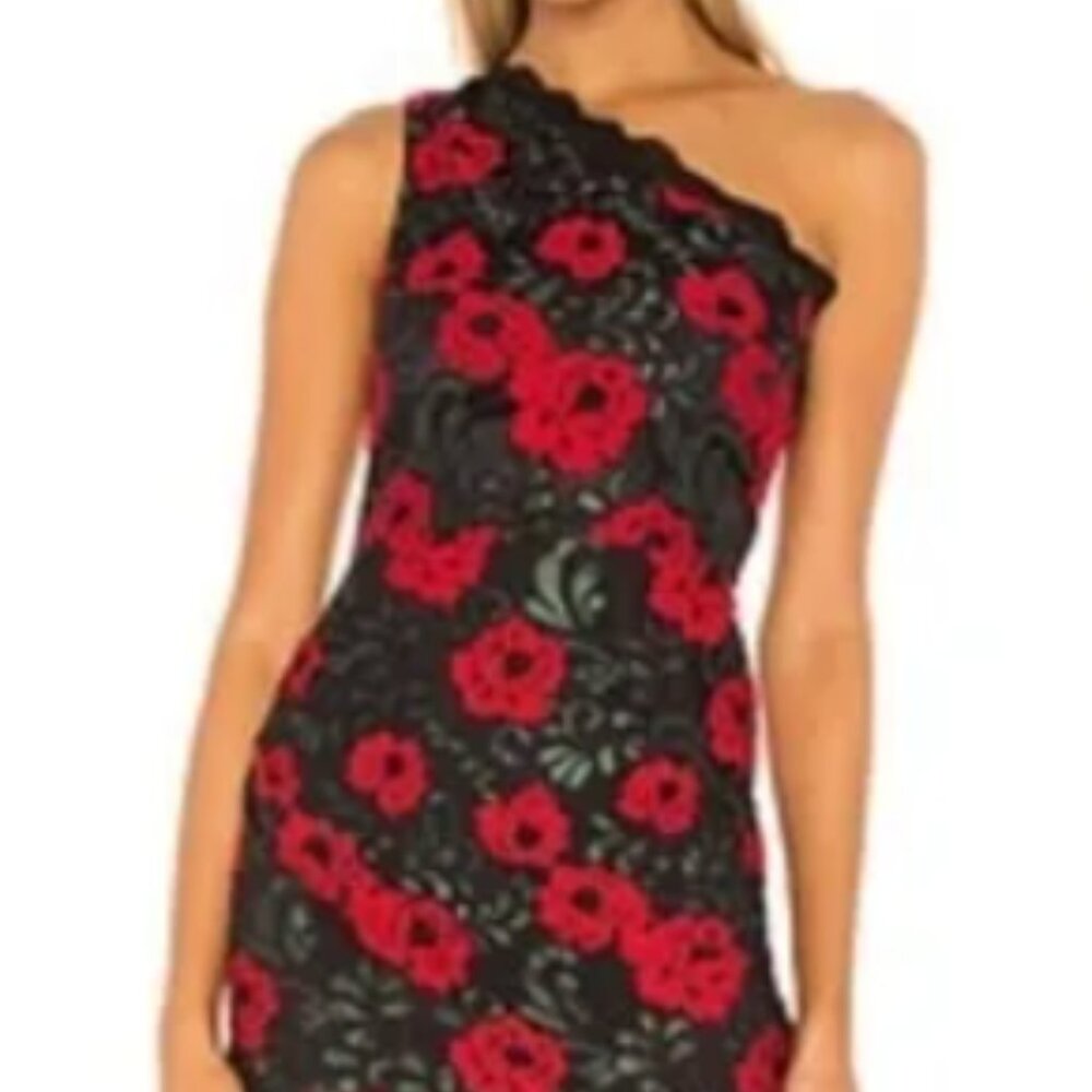 Lovers and Friends Black and Red Asymmetrical One Shoulder Dress